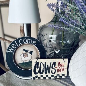 Set of 2 Vintage Rustic Primitive Farmhouse Mini Wooden Signs